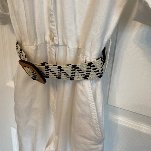 ZARA White Linen blend belted pantsuit jumpsuit romper Size XS - Picture 10 of 11